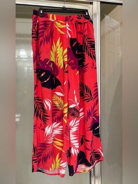 Tropical Red Floral Wide Leg Pants